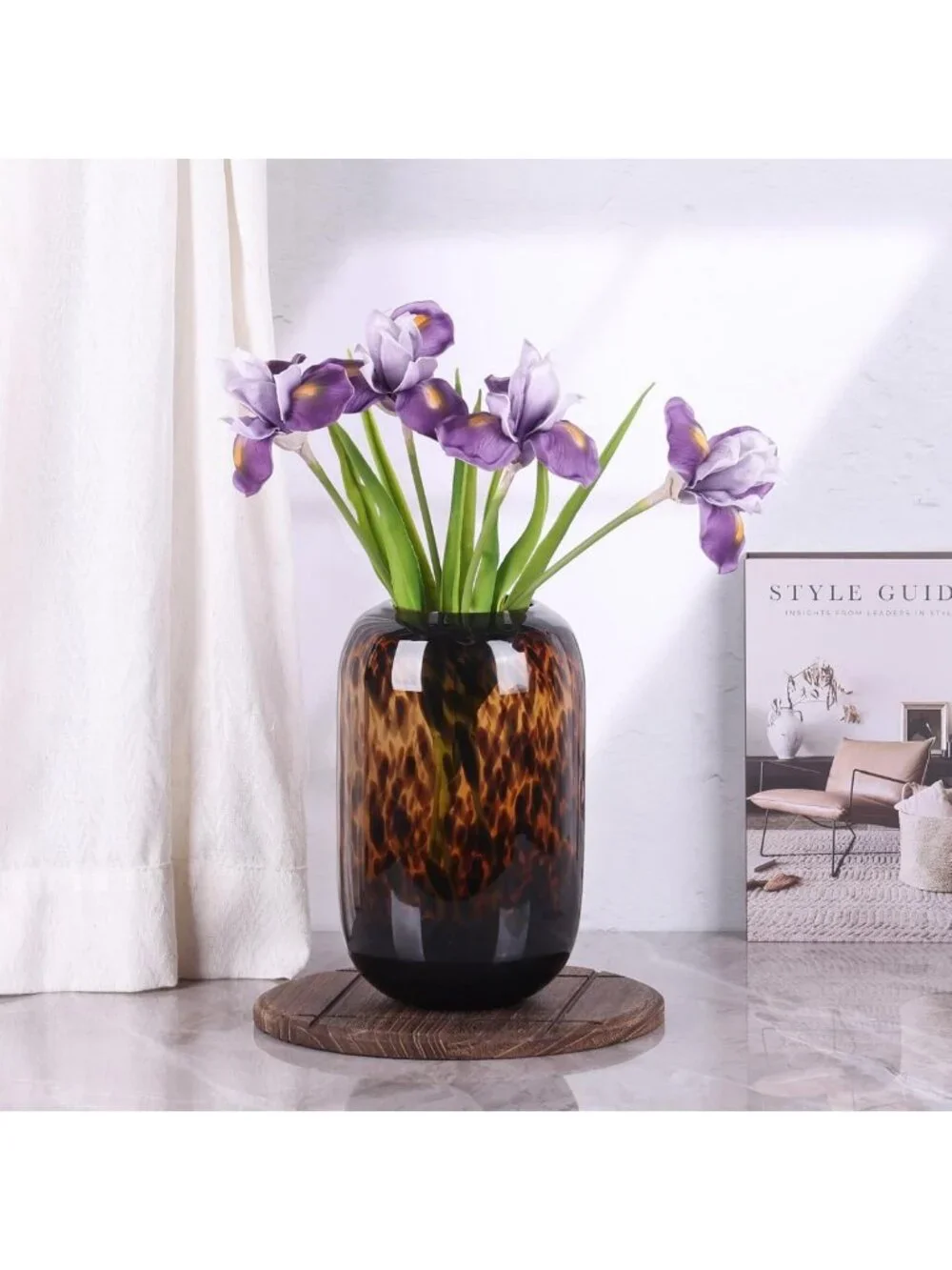 Hand Blown Amber Brown Glass Vase - Tortoise Shell Pattern, Decorative